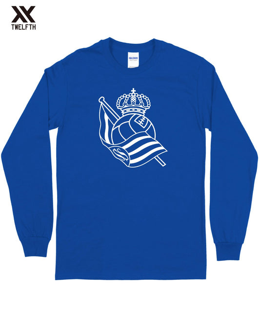 Real Sociedad Crest T-Shirt - Mens - Long Sleeve